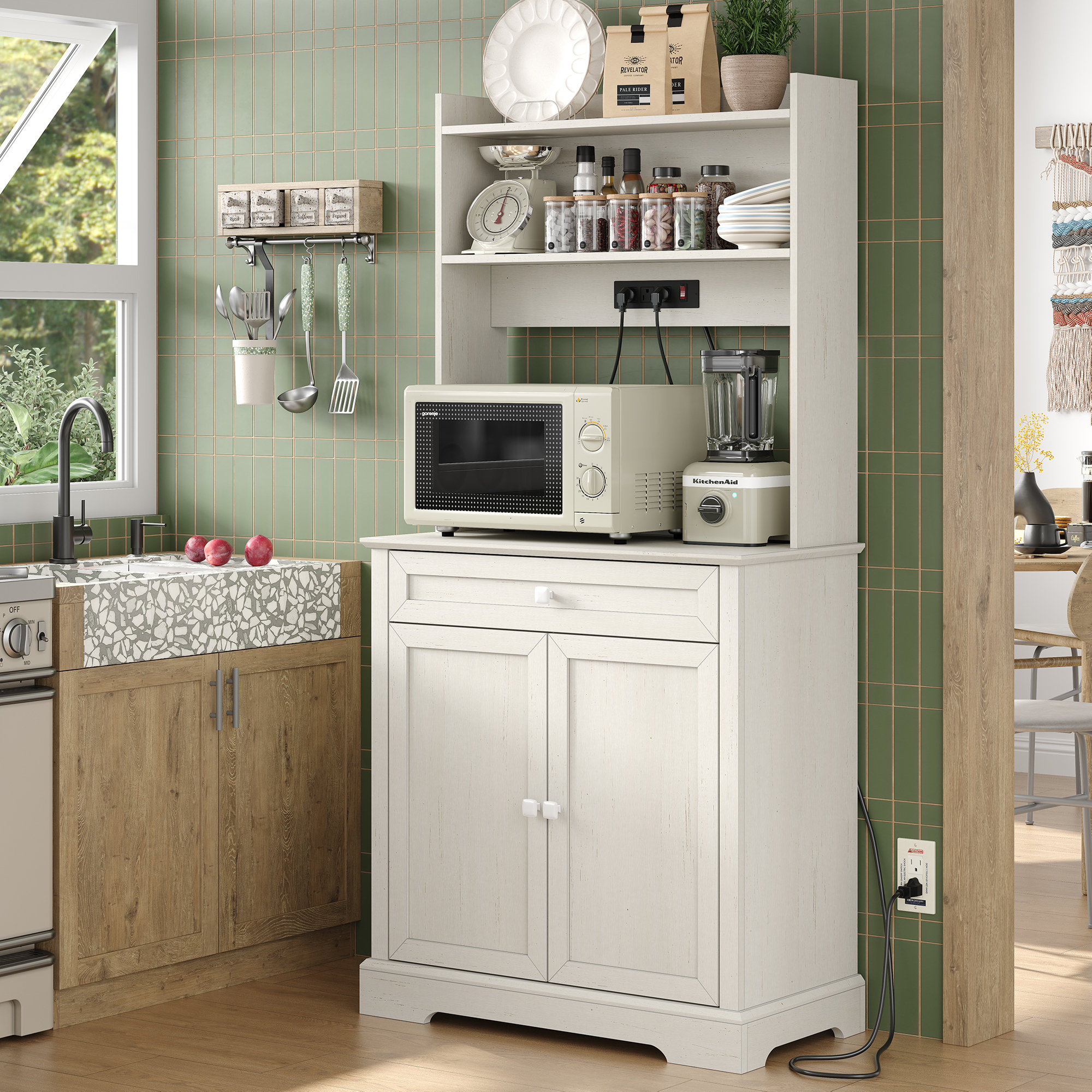 Ebern Designs Nyyear Kitchen Hutch Kitchen Pantry With Power Outlet